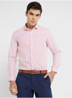 Buy Men Red White Slim Fit Striped Sustainable Casual Shirt in UAE