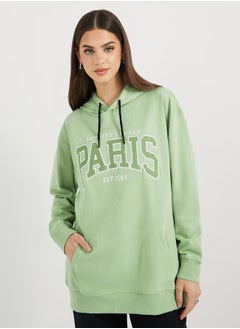 Buy Regular Fit Longline Embroidered Slogan Hoodie in Saudi Arabia