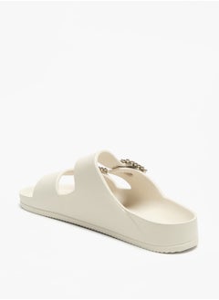 Buy Solid Slip-On Sandal with Embellished Buckle in UAE