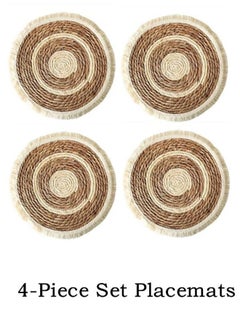 Buy 4-Piece Dining Table Decorative Placemats Straw Plaited Article Placemats Khaki/White 38 Centimeter in UAE