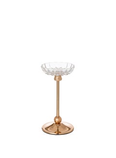 Buy Gold metal candle holder with elegant decorative glass base in Saudi Arabia