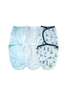 اشتري insular SU3007 3PCS Baby Swaddle Wrap Blanket Soft Cotton Infant Sleeping Blanket with Cute Ocean Ships Pattern for Newborn Baby Boys Girls في السعودية