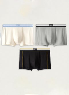 Buy Set of 3 Men's Cotton Modal Boxer Shorts Breathable Soft Medium Waist Teenager Underwear Summer High Stretch Seamless Briefs Multicolour in Saudi Arabia