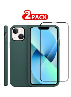 Buy 2 Packs For iPhone 13 Case and Screen Protector Mag Noble Collection Genuine Leather Case Wireless Charging Compatible Full Coverage Cover Green in UAE