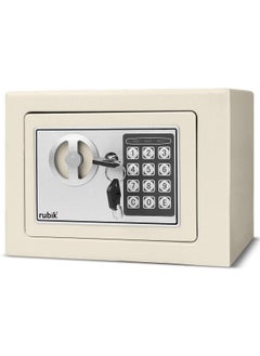 Buy Small Safe Box with Key and Digital Security Keypad Lock for Home Office Hotel Business Jewelry Money Cash Storage Off White in UAE