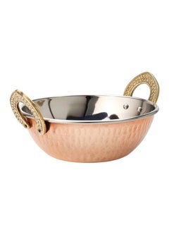 Buy Designed Handle Stainless Steel with Copper Base Serving Kadai in UAE