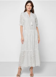 Buy Eyelet Embroidery Detail Tiered Dress in UAE