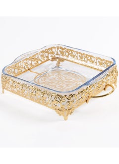 اشتري Roza Large Square Tray, Gold - 40x30 cm في الامارات