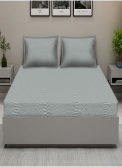 Buy Raymond Home King Flat Sheet Bedsheet 210 Thread Count Luxirious Mercerised 100% Cotton Bedding Herringbone Bed Linen with 2 Pillow Case - Grey (274 * 274 CM) in Saudi Arabia