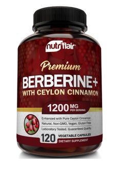 Buy NutriFlair Premium Berberine HCL 1200mg, 120 Capsules - Plus Pure True Ceylon Cinnamon - Berberine HCI Root Supplement Pills in UAE