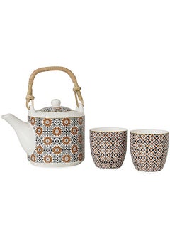 Buy Geoethnic Porcelain Teapot Set, Multicolour - 600ml in UAE