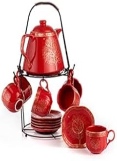 اشتري Lotus Porcelain Marbel Cocoa 14-Piece Set, Multicolor في مصر