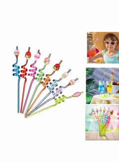 اشتري Reusable Straws Plastic, 8Pcs Ice Cream Straws, Drinking for Birthday Party Decorations, Theme Cute Curved Straw Hawaiian Summer Beach Supplies (Ice Cream) في السعودية