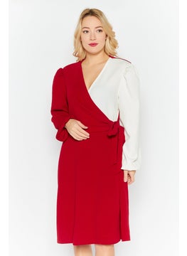 Buy Women Textured Wrap Dress, Red/White in UAE