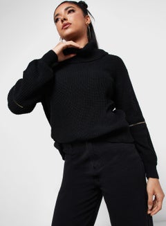 Buy High Neck Sweater With Sleeve Zipper Detailing in Saudi Arabia