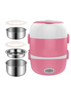 Buy Electric heating lunch box can be inserted into the electric heating insulation hot rice artifact cooking with rice cooker small hand withdrawal office workers Wholesale Pink three-layer electric lunch box [C17] in UAE