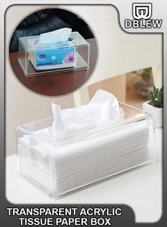 Buy Acrylic Clear Rectangular Facial Tissue Box Organizer Cover Case Transparent Napkin Paper Roll Storage Holder Dispenser Rack For Home Office Restaurants Hotels Bathroom Vanity Countertops Desks in UAE