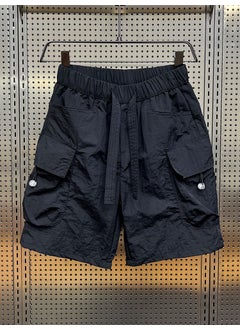 Buy 2023 Summer Casual Mens Elastic Waist Cargo Shorts D116 Black in Saudi Arabia