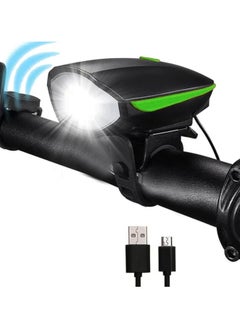 Buy USB Rechargeable Bicycle Front Light with Multiple Sounds Green in Egypt