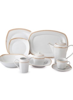 Buy Set of 47 pieces Porcelain Dining White Color With Golden Font Enough For 8 People in Saudi Arabia