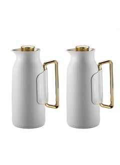 Buy Thermos Set of 2 Pieces for Tea and Coffee from Petros Light Grey/Golden Color 1Liter in Saudi Arabia