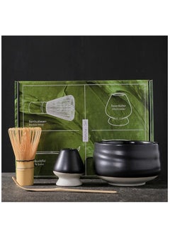 Buy Matcha Set, 4 Piece Matcha Tea Set with Ceramic Bowl, Prong Bamboo Matcha Whisk, Whisk Holder and Traditional Scoop, Matcha Stirrer Set for Traditional Cup of Matcha (Black) in Saudi Arabia