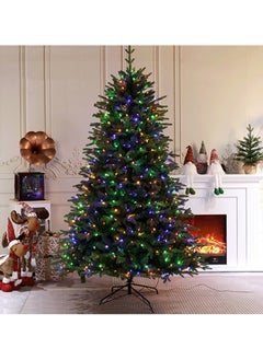 Buy Artificial Christmas Tree 1.5M/1.8M/2.1M/2.4M/3M With Branch Tips, Xmas Tree With 3 Different Lighting Modes, Easy Assembly with Metal Stand and Hinged Branches in UAE