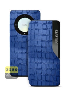 اشتري جراب هاتف ذكي قابل للطي بنمط مرآة ونافذة من الجلد لهاتف Honor X9a 5G أزرق في الامارات