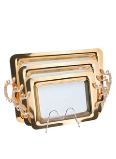 Buy A Set of Silver And Golden Serving Trays With An Engraving Consisting Of 3 Pieces Of Different Sizes in Saudi Arabia