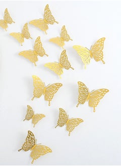 Buy 3D butterfly wall art sticker, 36 pieces of gold, with solid glue in Saudi Arabia