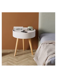 Buy Round Side Table with Charging Station Night Stand with Outlets USB Ports Wireless Charger  Storage Drawer Bedside Nightstand for Bedroom End Table for Living Room with Solid Wood Legs White in UAE