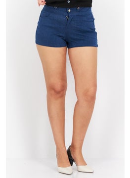 Buy Women Solid Denim Short, Navy Blue in UAE