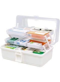 Buy 3-Tier Plastic Medicine Storage Box Multi-Functional Family Emergency Organizer Kit with Handle transparent cover for Medical Cosmetic (34 x 20 x 17cm, White) in UAE