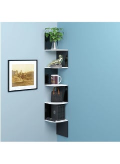 Buy Wooden Twist Wooden Fancy Zigzag Wall Mount Floating Corner Wall Shelf Blue in UAE