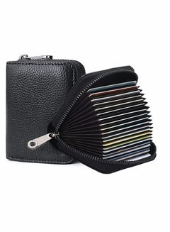 اشتري Card Cases, RFID 20 Card Slots Credit Card Holder Genuine Leather Small Card Case for Women or Men Accordion Wallet with Zipper (Black) في الامارات