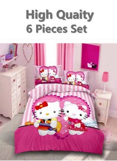 Buy 6-Piece Single Size Cotton Printed Combination Duvet Cover Set Includes 1xFitted Bedsheet 120x200+30cm, 1xDuvet/Bed Cover 160x210 cm, 2xPillowcase 55x80cm, 2xCushion Case 45x70cm Multicolour in UAE