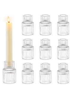 اشتري Glass Candle Holder for Candlestick, 10Pcs Clear Small Tapered Candle Holder Wedding Decor Table Centerpiece Bulk for Candle Sticks Party Living Room Dinner Advent في السعودية