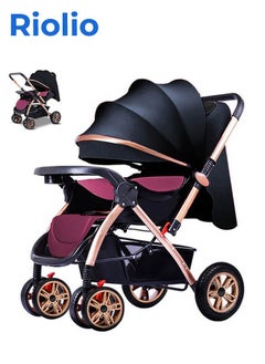 Buy Luxury baby stroller with one-click fold, multi-position adjustable recline, canopy, large-size breathable travel stroller, one-foot double brake, fully washable, and interchangeable tray armrests. in Saudi Arabia