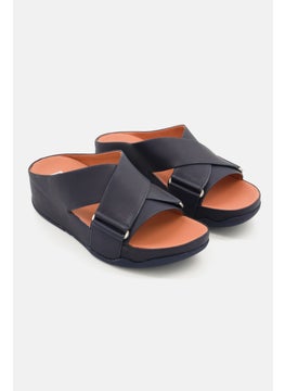 Buy Women Shuv Leather Cross Slip On Wedges, Navy Combo in UAE