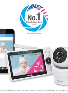 اشتري VTech Upgraded Smart WiFi Baby Monitor VM901, 5-inch 720p Display, 1080p Camera, HD NightVision, Fully Remote Pan Tilt Zoom, 2-Way Talk, Free Smart Phone App, Works with iOS, Android في مصر