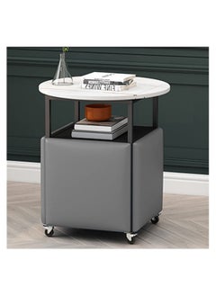 Buy Retractable Coffee Table Side Living Room Space-saving Combination Of Wrought Iron Tables Rock Slab top 5 in 1 Smart Table And Chair Disassemble And Fold Away in UAE