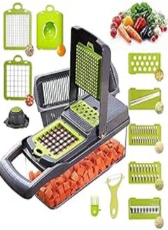 Buy Vegetable Slicer Mandoline Slicer Slicer Grater 11 in 1 Vegetable Potato Onion Cheese Cutter with Container - Grey in Egypt