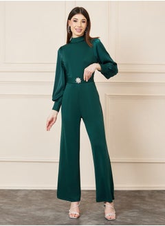 Buy Embellished Buckle Wide Leg Knit Jumpsuit in Saudi Arabia