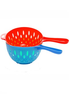 Buy Multi Purpose Large Colander Strainer Set of 2 Piece, Drain Basin and Basket for Washing and Draining Fruit-Red and Blue in Saudi Arabia