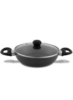 Buy Premium NonStick Kadai Pan with Tempered Glass Lid for Easy Cooking Stir Fry PFOA Free Granite Grey 20 Cm in Saudi Arabia