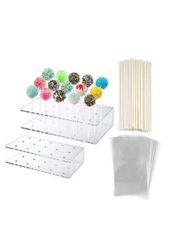 اشتري 2 Pack Acrylic Lollipop Holder Acrylic Cake Pop Stand 50PCS Clear Treats Bags 50PCS Lollipop Sticks for Candy Cake Pop Sticks Making Tools في الامارات