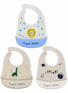 Buy Set of 3 Silicone Baby Bibs Newborn Infant Functional Silicone Light Weight Food Bibs Baberos For Baby in UAE