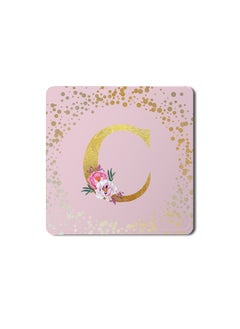 Buy Designer Leather Coasters Mat for Beverage Drinks- Custom Monogram Initial Letter Floral Pattern Alphabet - C (Pink) in UAE