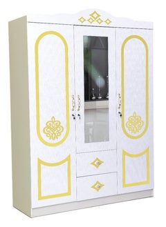 Buy Modern 3-Door Wooden Wardrobe with 3D Digital Design Color White in UAE