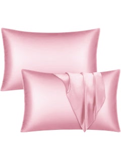 Buy Satin Silk Pillow Case Cover for Hair and Skin, Soft Breathable Smooth Both Sided Silk Pillow Cover Pair (Queen - 50 x 75cm - 2pcs - Baby Pink) in UAE